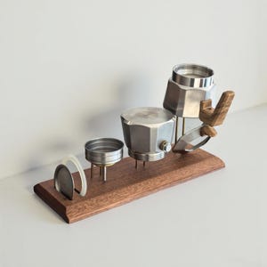 Solid Walnut Brass Moka Pot Organizer, Espresso Maker Drying Rack