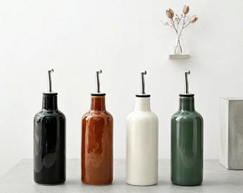 Dispensador de aceite de oliva de cerámica con esmalte fluido orgánico - 500 ml, porcelana de alta cocción
