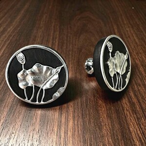 Lotus Leaf Inlay Wooden Drawer Knob, Japanese Style Solid Wood Cabinet Handle