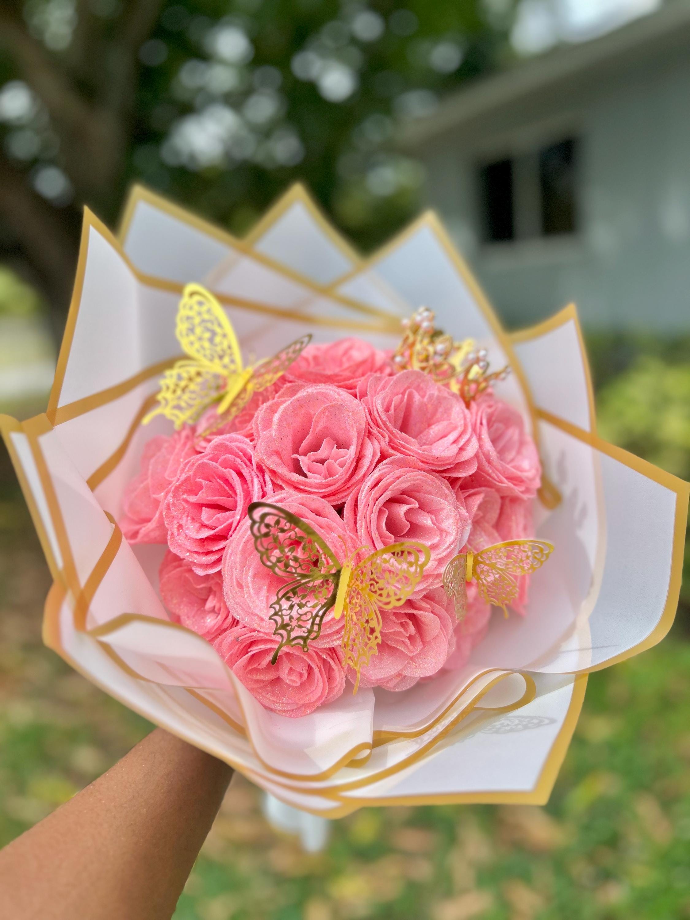 Pink GLITTER ROSE BOUQUET (24) - Etsy