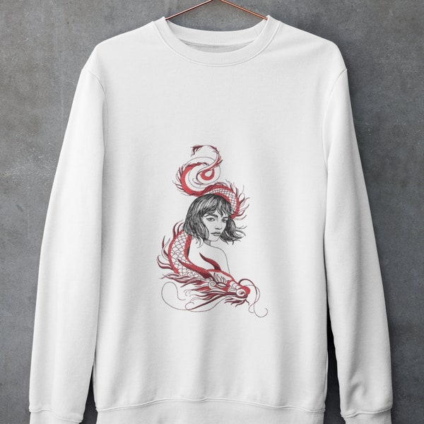 Sweat brodé femme et dragon