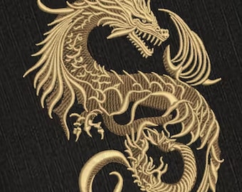 Golden Dragon Machine Embroidery Design - Golden Dragon Embroidery Files - 6 Sizes