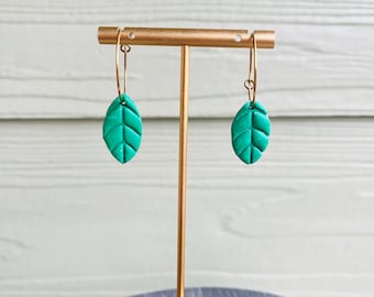 Clay Leaf Hoops | Handmade Earrings | Botanical Jewelry