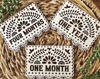Papel Picado Baby Monthly Milestones, Wooden, Baby Shower, Baby Shower Gift, Nursery, Photos, Cielito lindo