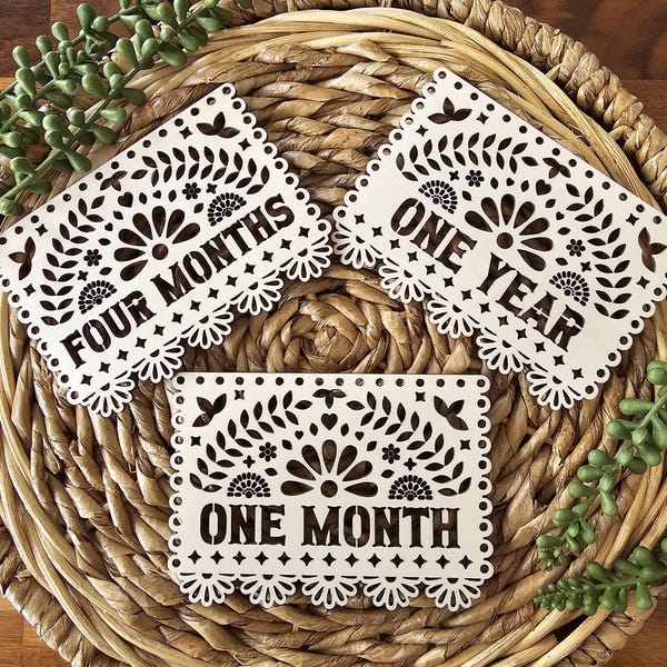 Papel Picado Baby Monthly Milestones, Wooden, Baby Shower, Baby Shower Gift, Nursery, Photos, Cielito lindo