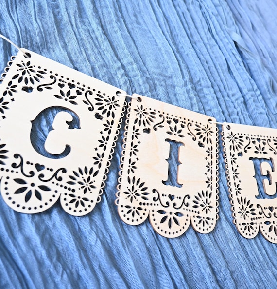 Custom Wooden Papel Picado Garland, Baby shower, Cielito Lindo, Wedding, Birthday, Wooden Sign, Personalized