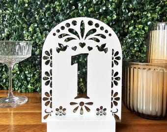 Papel Picado Table Numbers, Quinceañeras, Wedding, Baby Shower, Custom, Acrylic, Wood, Birthday, Cielito Lindo, Baptism, Party Supplies