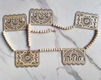 Custom Wooden Papel Picado Garland, Dia De Los Muertos, Day of The Dead, Banner, Garland, Ofrenda