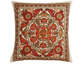16" Hand-Embroidered Ethnic Pakistani Boho Eastern Colorful Pillow Cases – Decorative Throw Cushion Cover – Traditional Style Home Decor