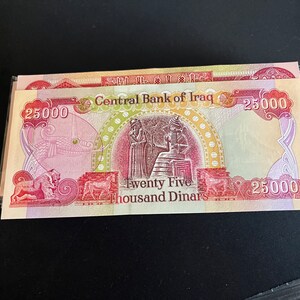 Koop 100.000 Iraakse Dinars IQD 4x25K bankbiljetten verzamelobject NIEUW Uncirculated authentieke Irak-valuta en geld afbeelding 3