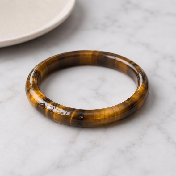 Tiger Eye Quartz Bangle |Handmade Jewel | Smooth Round Kada Bracelet | 58mm Inner Diameter