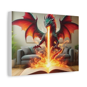 Canvas Print, Dragon Fantasy Art, Matte Finish Wall Decor, Stretched Canvas, Books Lover Gift, Mythical Creature Poster, 1 25 Inch, Literary