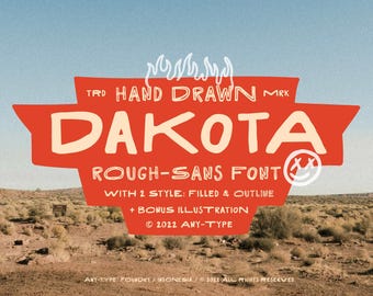 Dakota Rough Sans Font | Hand Drawn Typeface | Western Vintage | Outline & Filled | Retro Display