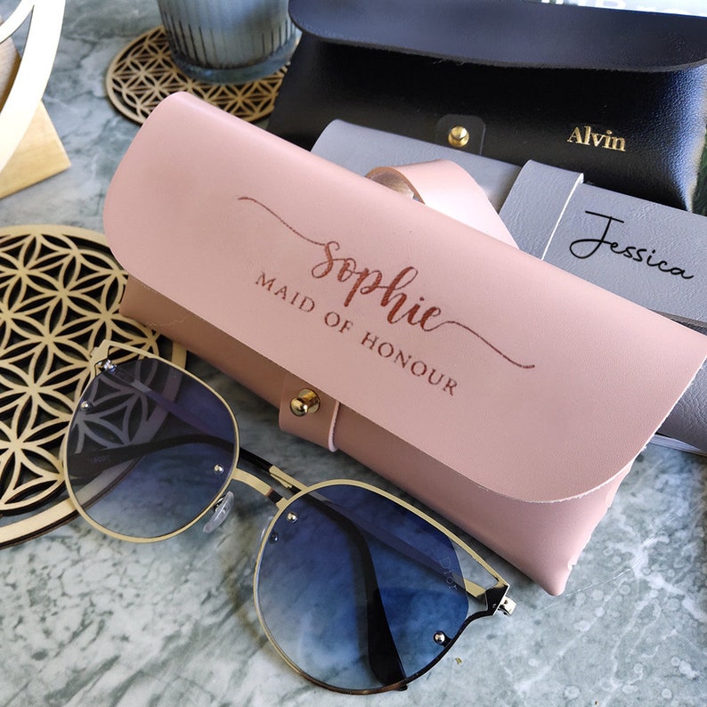 Personalized Leather Glasses Case, Bridesmaid Gifts, Soft Glasses Holder, Custom Sunglasses Case, Bridesmaid, Maid of Honor, Hen Party Gift zdjęcie 4