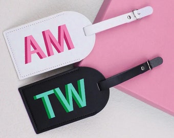 Personalized Shadow Monogram Luggage Tag, Custom Initials PU Leather Tags for Suitcase Baggage Handbag Travel Bag Bridesmaid Girls Trip Gift