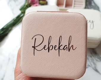 Personalized Jewelry Travel Case, Custom Jewelry Box with Name, Jewelry Organizer, Bridesmaid Proposal, Maid of Honor Gift, Birthday Favor