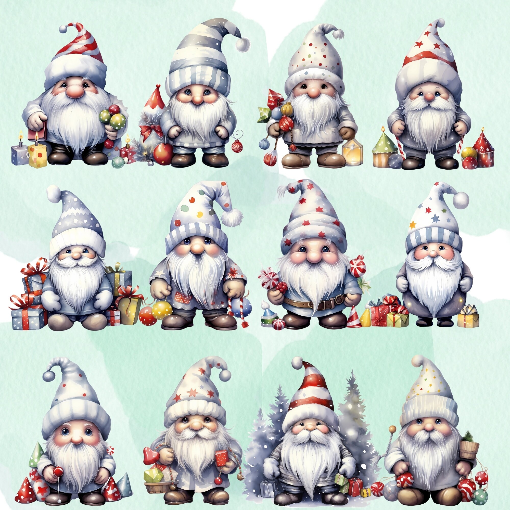 60 PNG Christmas White Gnome Watercolor Clipart Gnome Winter - Etsy