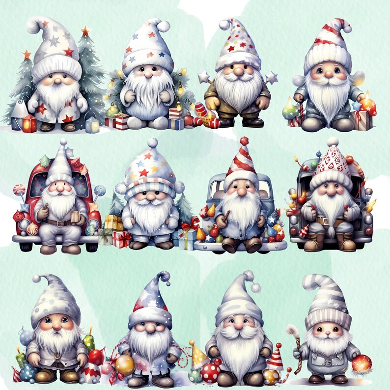 60 PNG Christmas White Gnome Watercolor Clipart Gnome Winter - Etsy