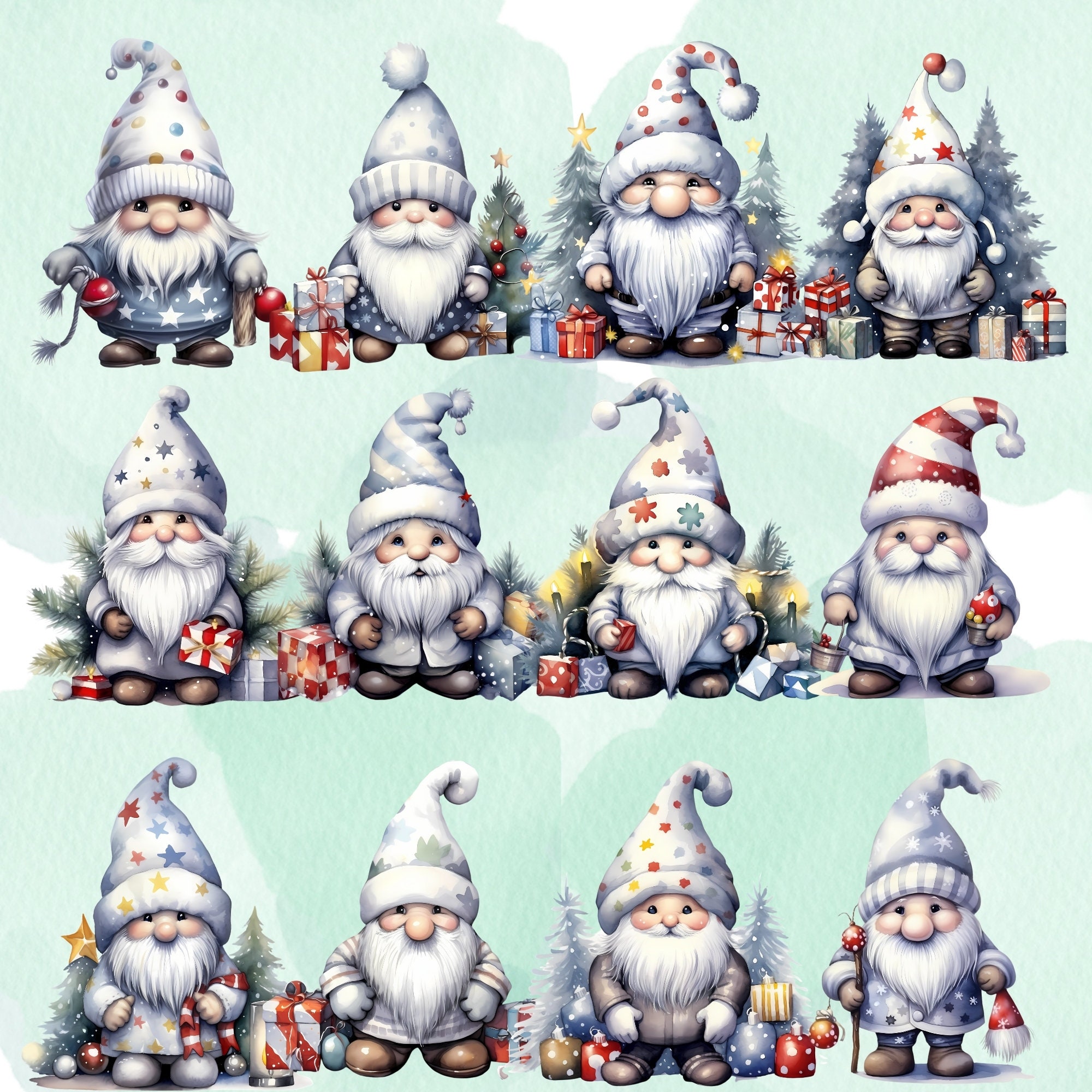 60 PNG Christmas White Gnome Watercolor Clipart Gnome Winter - Etsy