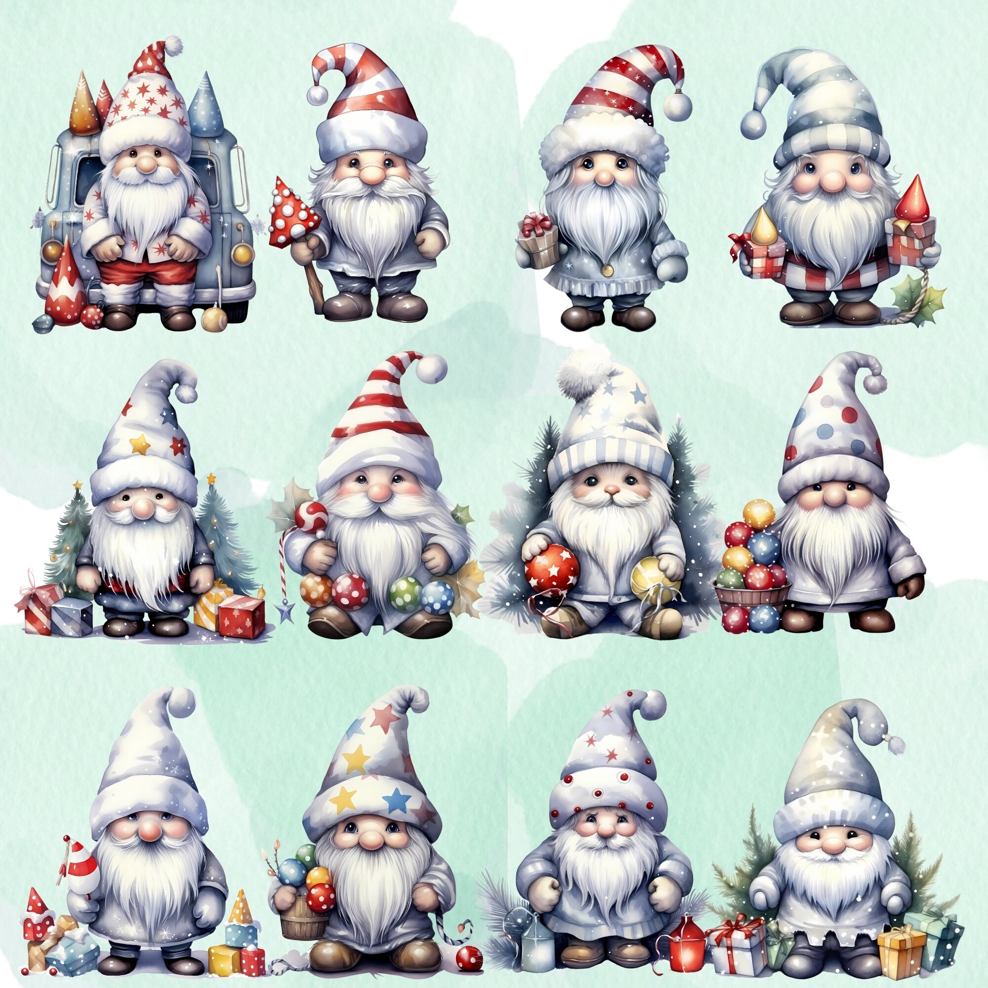 60 PNG Christmas White Gnome Watercolor Clipart Gnome Winter - Etsy