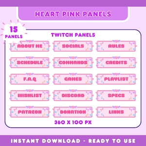 x15 Heart Pink Twitch Stream Panels, Twitch Panels for Streaming, Youtube Panels, Kick Panels, Stream Panels, Twitch Stream Panels