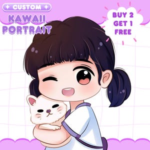 Custom Kawaii Portrait, Couple Portrait, Cartoon, Christmas gift, Wedding Gift, Anniversary, Anime Portrait, Cute Chibi Drawing, Couple Gift