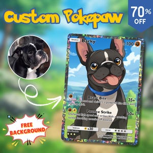 Animaux de compagnie PokePaw personnalisés, carte Pokémon, cartes poke personnalisées, cartes Poke, portrait d'animal de compagnie personnalisé, cadeaux Pokémon, commission de carte du JCC Pokémon