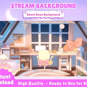 Vtuber背景Twitchストリーミング、スイートリボン背景、かわいい部屋背景、ストリーム背景、TwitchBackground、静的背景