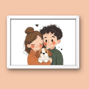 Custom Cartoon Illustration, Portrait Drawing, couple portrait, gift for couple, family portrait, custom illustration, Custom Portrait
