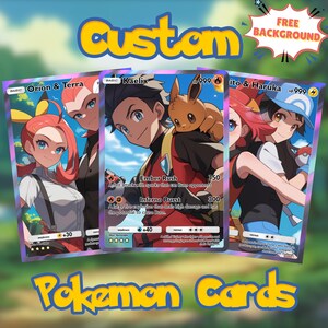 Carte d'entraîneur Pokémon personnalisée, Pokémon personnalisé, carte Pokémon, cadeaux Pokémon, portrait Pokémon personnalisé, Commission de carte Pokémon, Portrait de couple