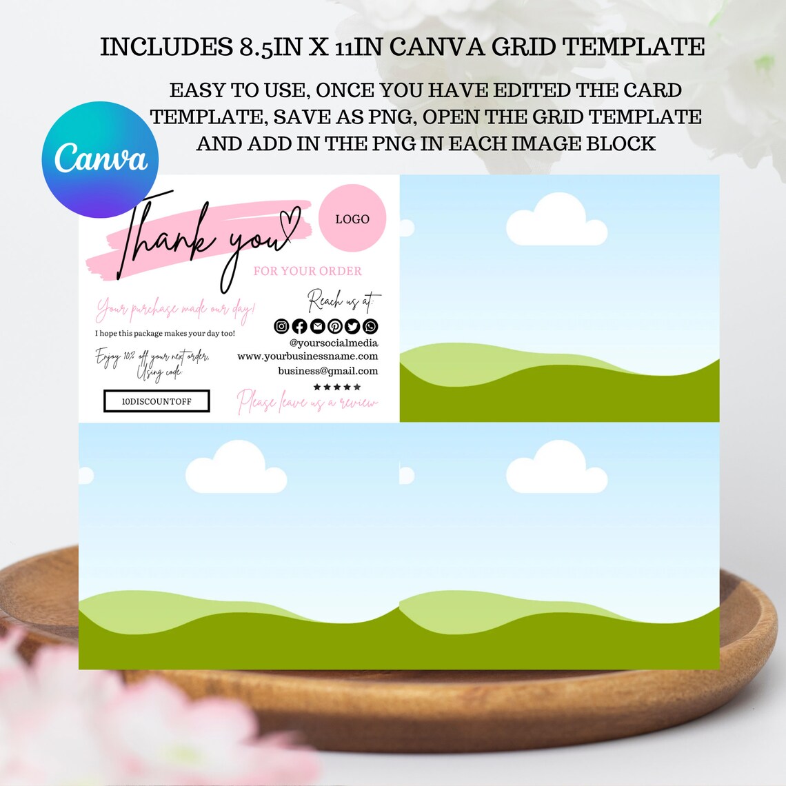 Editable in CANVA Business Thank You Insert Card Template Modern Pink ...