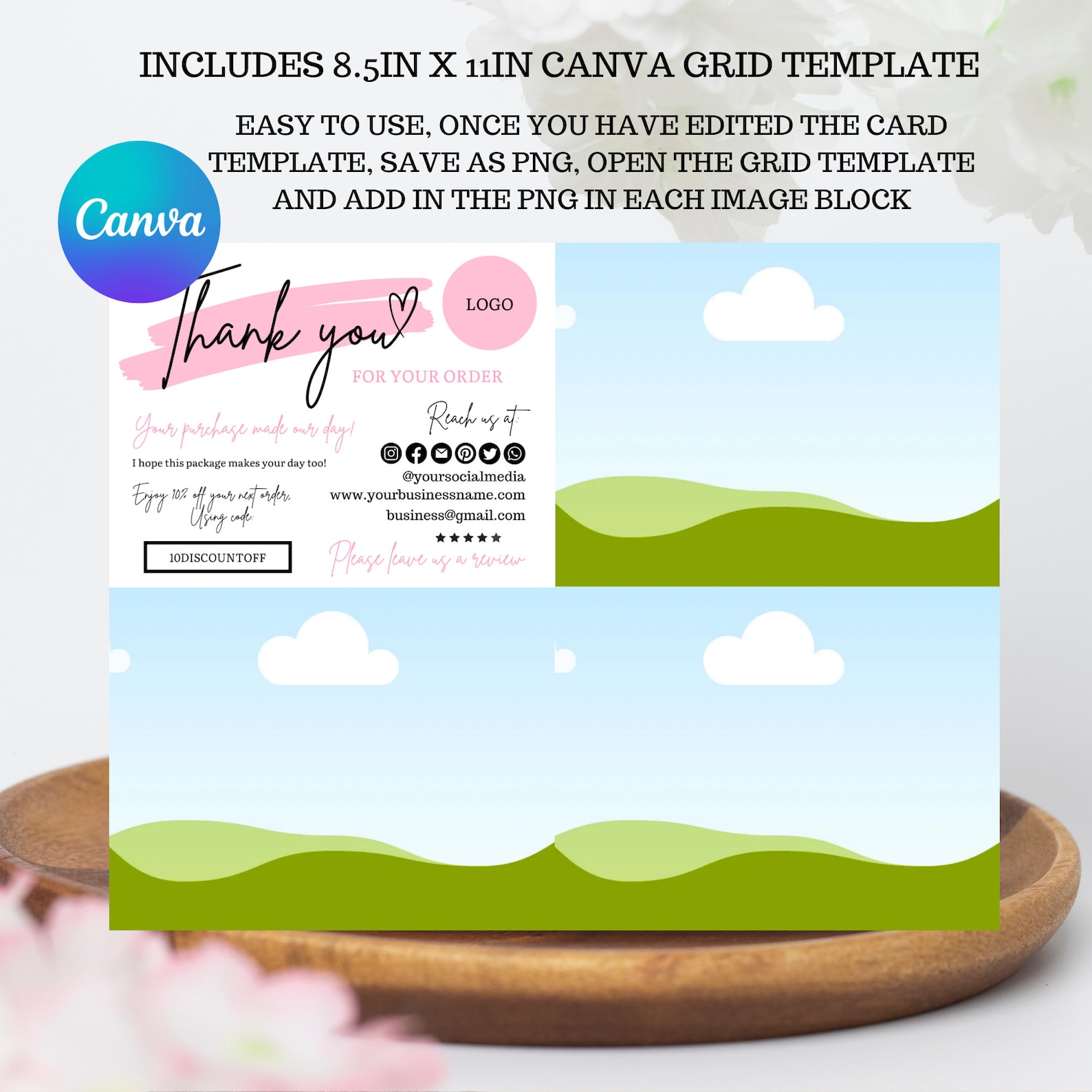 Editable in CANVA Business Thank You Insert Card Template Modern Pink ...