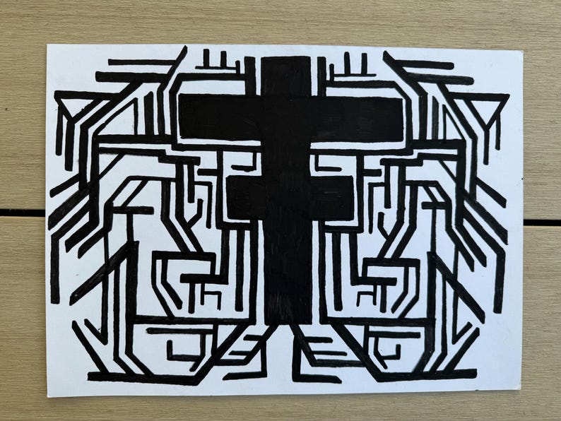 Hand Drawn Black Cross Abstract Artwork - Etsy