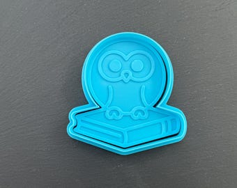 Book Owl Cutter & Embosser Set, Reading Cookie Stamp with Cookie Cutter, Fondant and Cookies