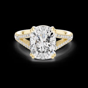 5.00CT Kissenschliff Diamant Ring Solitär Verlobungsring Split Shank Pave Band Doppel Kralle Prong Set Diamant Jubiläumsgeschenk