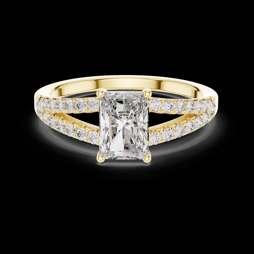 1.00CT Radiant Cut Lab Grown Diamond Ring Split Shank Pave Band ...