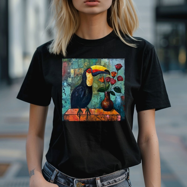 Toucan with Roses Shirt, Artistic Oil Painting Design, Toucan Art, Animal Bird Shirt, Animal Painting Graphic Design, Unisex, Gift Idea