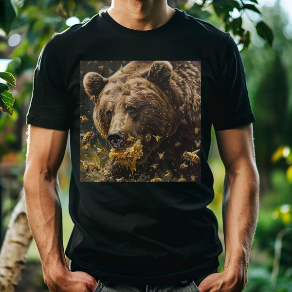Bear Eating Honey Shirt, Bear Print Design, Everyday Tee, Bear Lover, Animal Pet Art Graphic Design, Unisex, Gift Ideas, Casual Wear