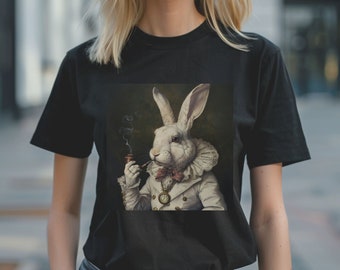 Vintage Mr. White Rabbit Portrait Shirt, Rabbit Shirt, Animal Art Graphic Design, Rabbit Lover, Art Shirt, Unisex, Gift Idea