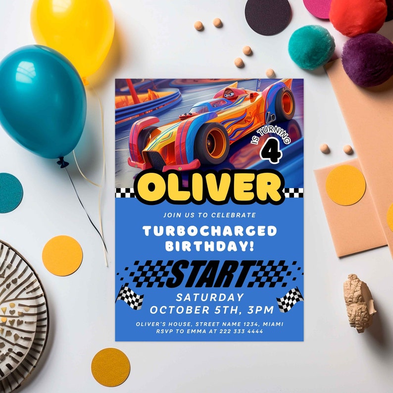 Hot Cars Invitation, Race Cars Invitation, Race Car Birthday Party, Car Birthday Invitation, Cars Invitation Printable digital art image 2