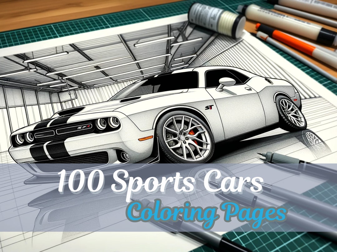 100 Sports Cars Coloring Pages, A Coloring Book for Car Lovers, Digital