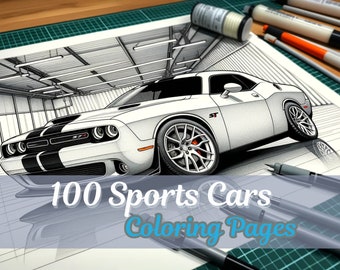 100 Sports Cars Coloring Pages, A Coloring Book for Car Lovers, Digital Download