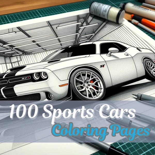 100 Sports Cars Coloring Pages, A Coloring Book for Car Lovers, Digital Download