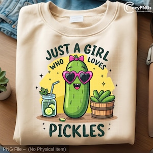 Nur ein Mädchen, das Gurken PNG liebt | putzige Cliparts | lustiges Essen-Liebhaber-Design | Herz-Gläser-Gurke | gurke png für Shirts