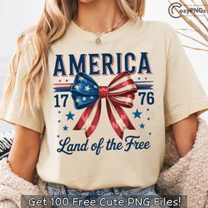 America 1776 Land of the Free PNG, Patriotic Bow Sublimation, 4th of July Shirt Design, Independence Day Vintage Clipart