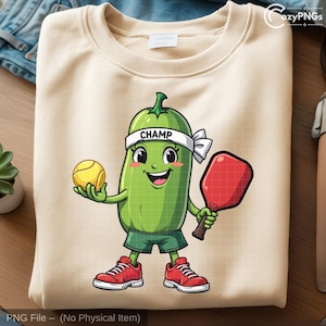 Pickleball Champ PNG | Funny Pickle Athlete Clipart | Cute Sports Cucumber png | Pickleball Shirt Design | sporty pickle png