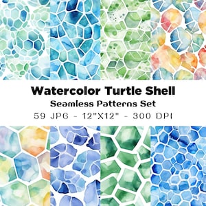 59 Aquarell Schildkrötenpanzer Nahtlose Muster Bundle - digital, bedruckbar, Tapete, Clip Art, Bilddateien, Textur, kommerzielle Nutzung.