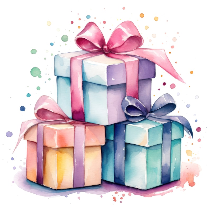 Pacchetto di set di clipart regali pastello carini, 10 immagini di alta qualità, abbigliamento, creazioni con la carta, stampe digitali, decorazioni murali, carta da parati, uso commerciale. immagine 1
