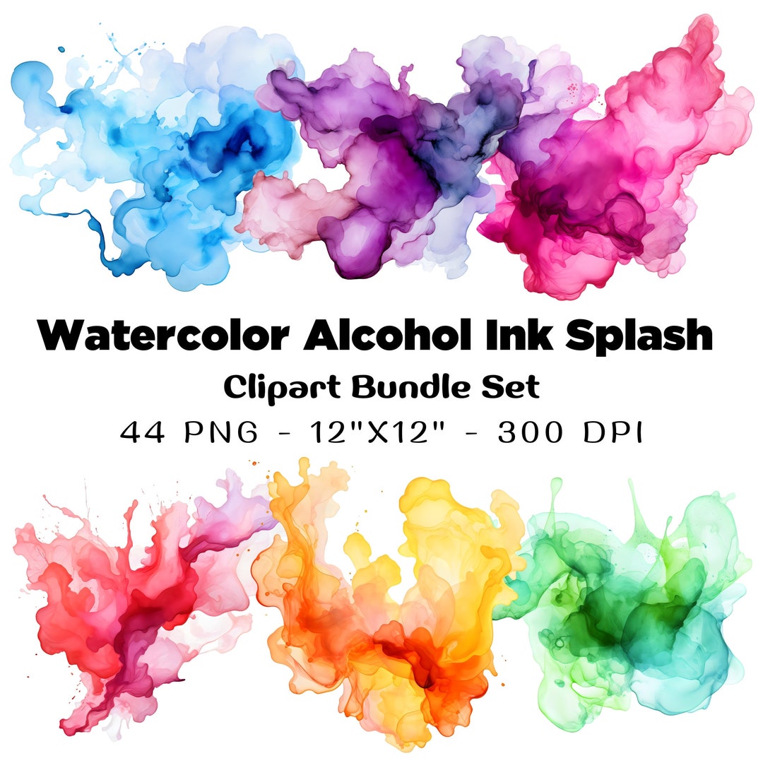 Alcohol Ink Splashes 44 Pastel Watercolor Alcohol Ink Splash Clipart Bundle Set, Transparent ...