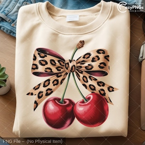 Cherry Leopard Bow PNG: Retro Rockabilly Sublimation Design (Digital Download)